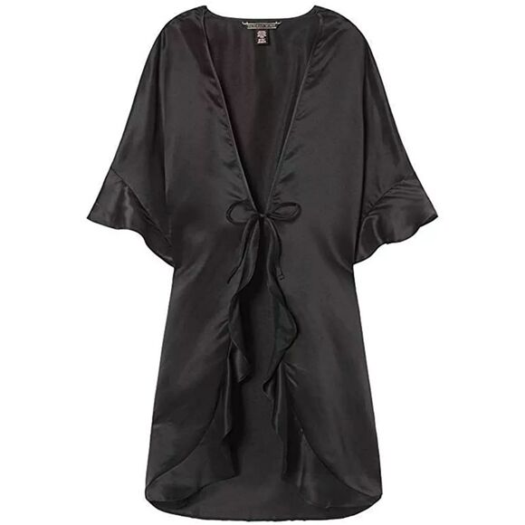 Victoria’s Secret Satin Ruffle Kimono Robe One Size Short Flutter Intimates - Picture 1 of 11